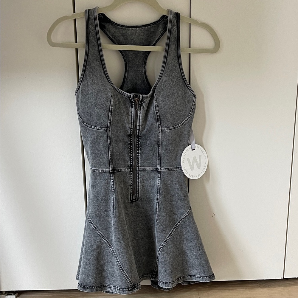 Gray Denim Zip Front Skater Dress